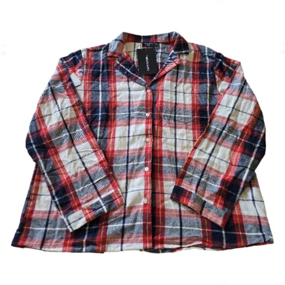 NWT Pretty Little Thing Flannel Plaid PJ Set Size XL Top 2X Shorts Pajamas - Picture 2 of 10